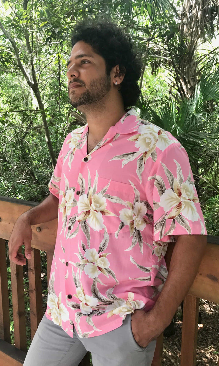 Mens Pink Orchid Hawaiian Shirt - Matching Couple - Luau Leslie Shop