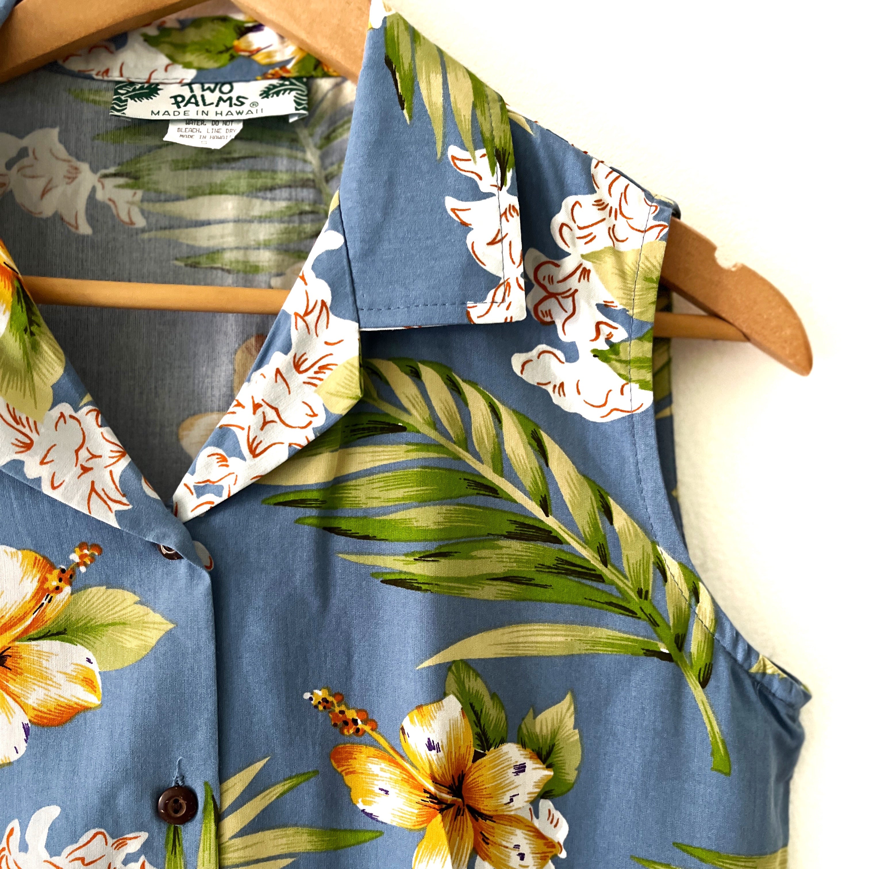 Ladies Hawaiian Sleeveless Blouse - Tuberose Blue