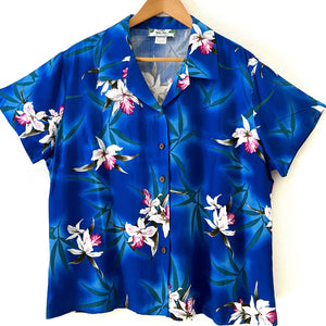 Ladies Hawaiian Blouse - Ocean Blue Orchid