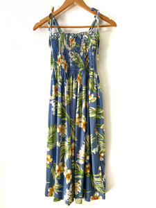 Ladies Hawaiian Midi Sundress - Tuberose Blue