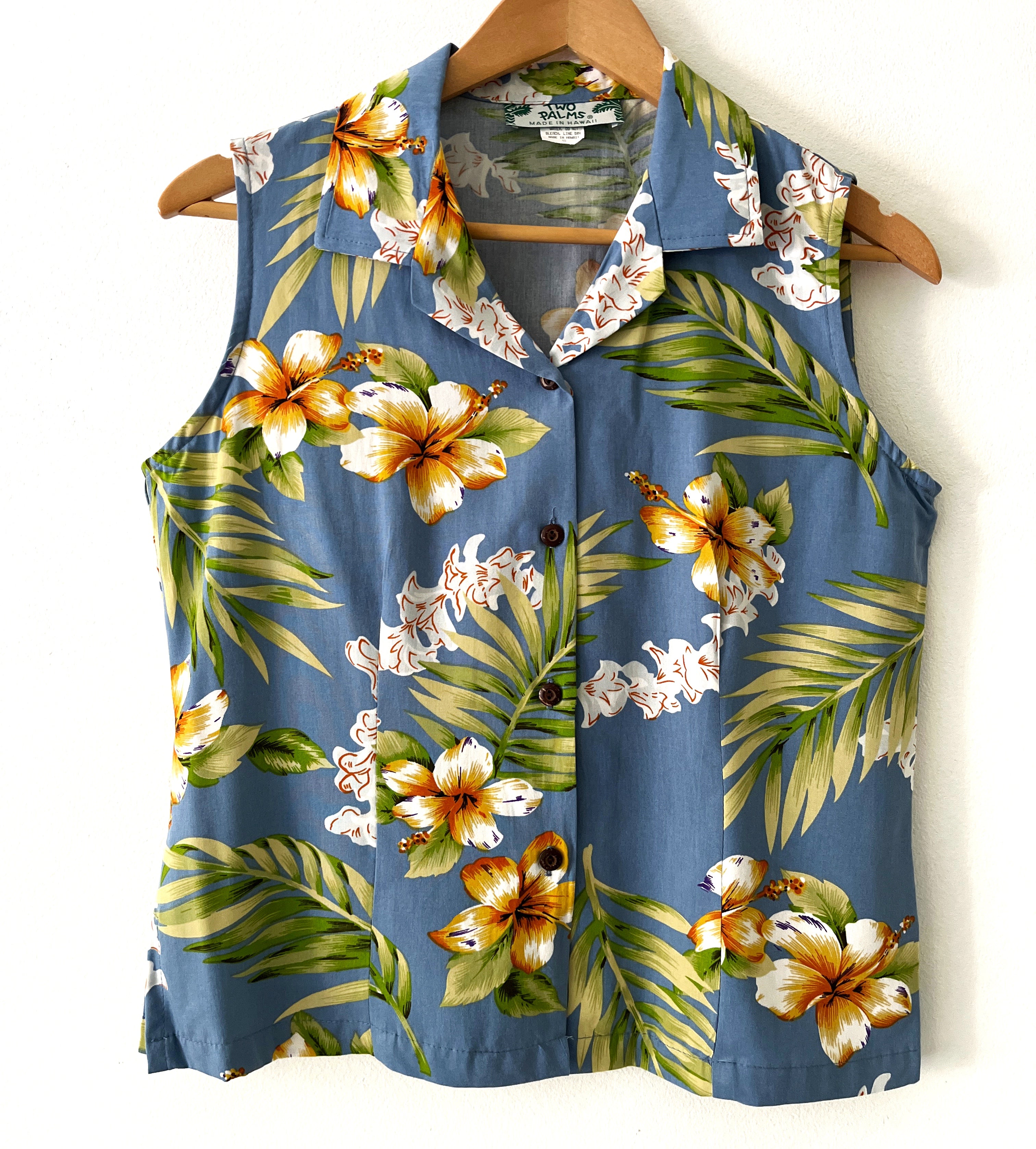 Ladies Hawaiian Sleeveless Blouse - Tuberose Blue