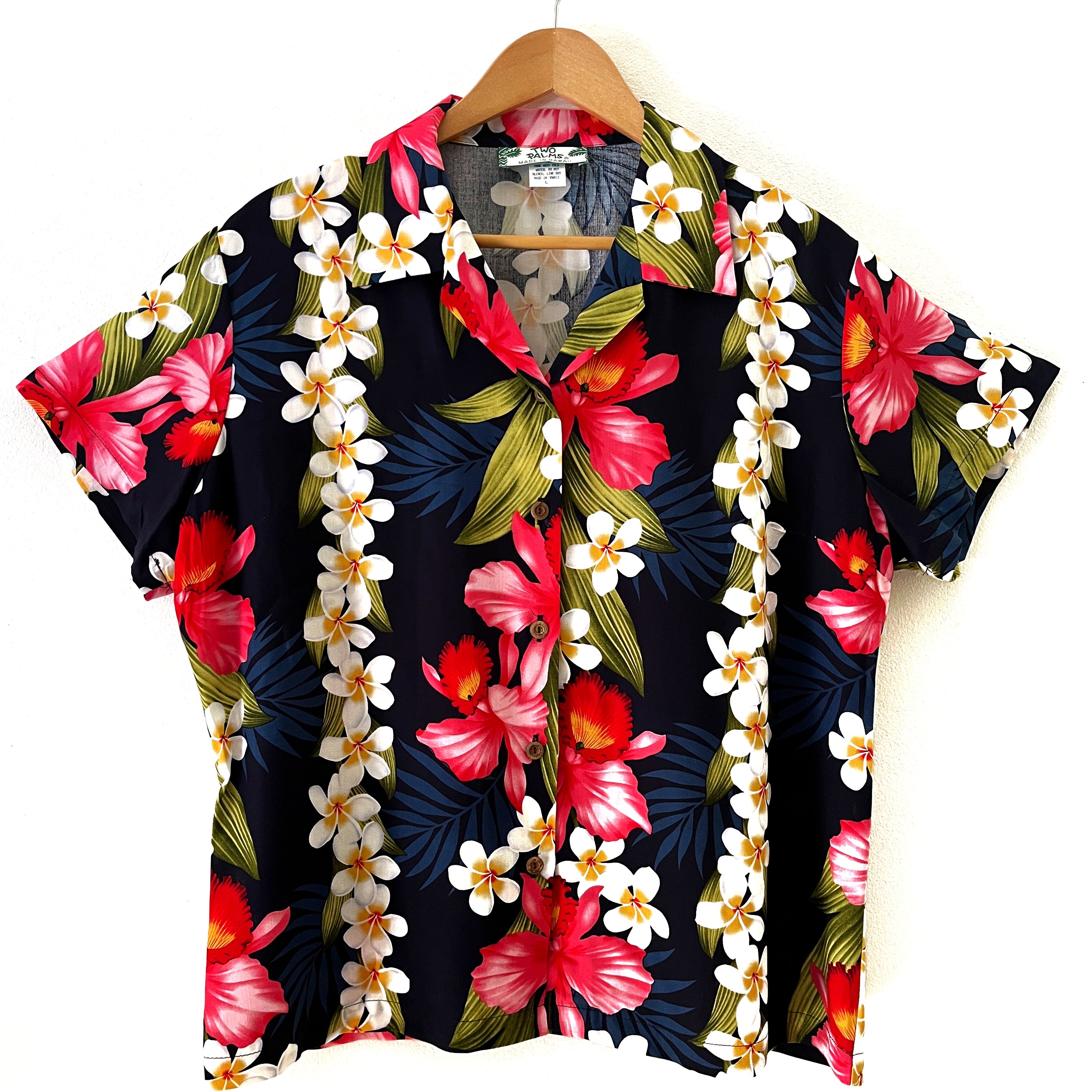 Ladies Hawaiian Blouse - Plumeria Orchid Lei