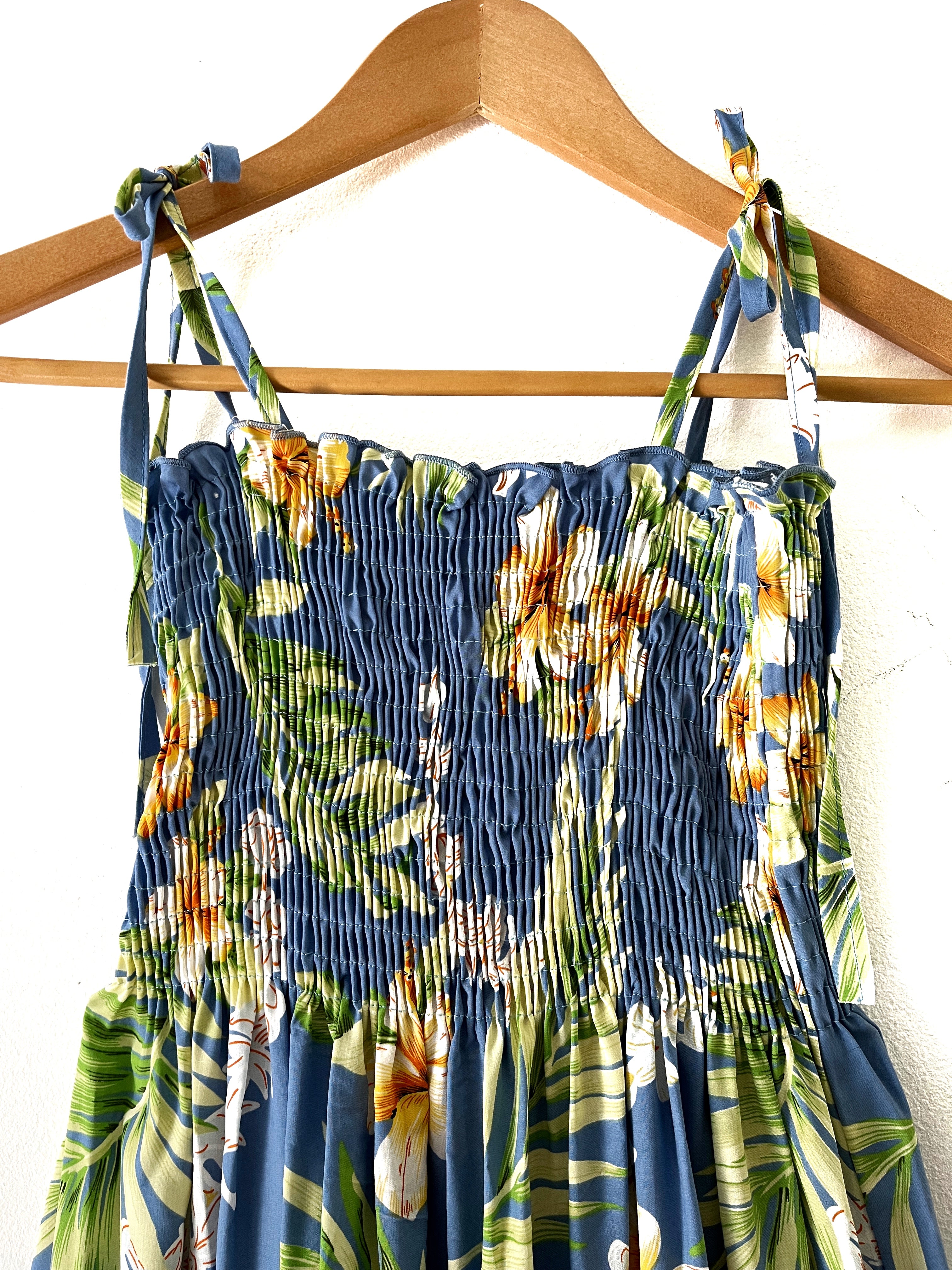 Ladies Hawaiian Maxi Sundress - Tuberose Blue