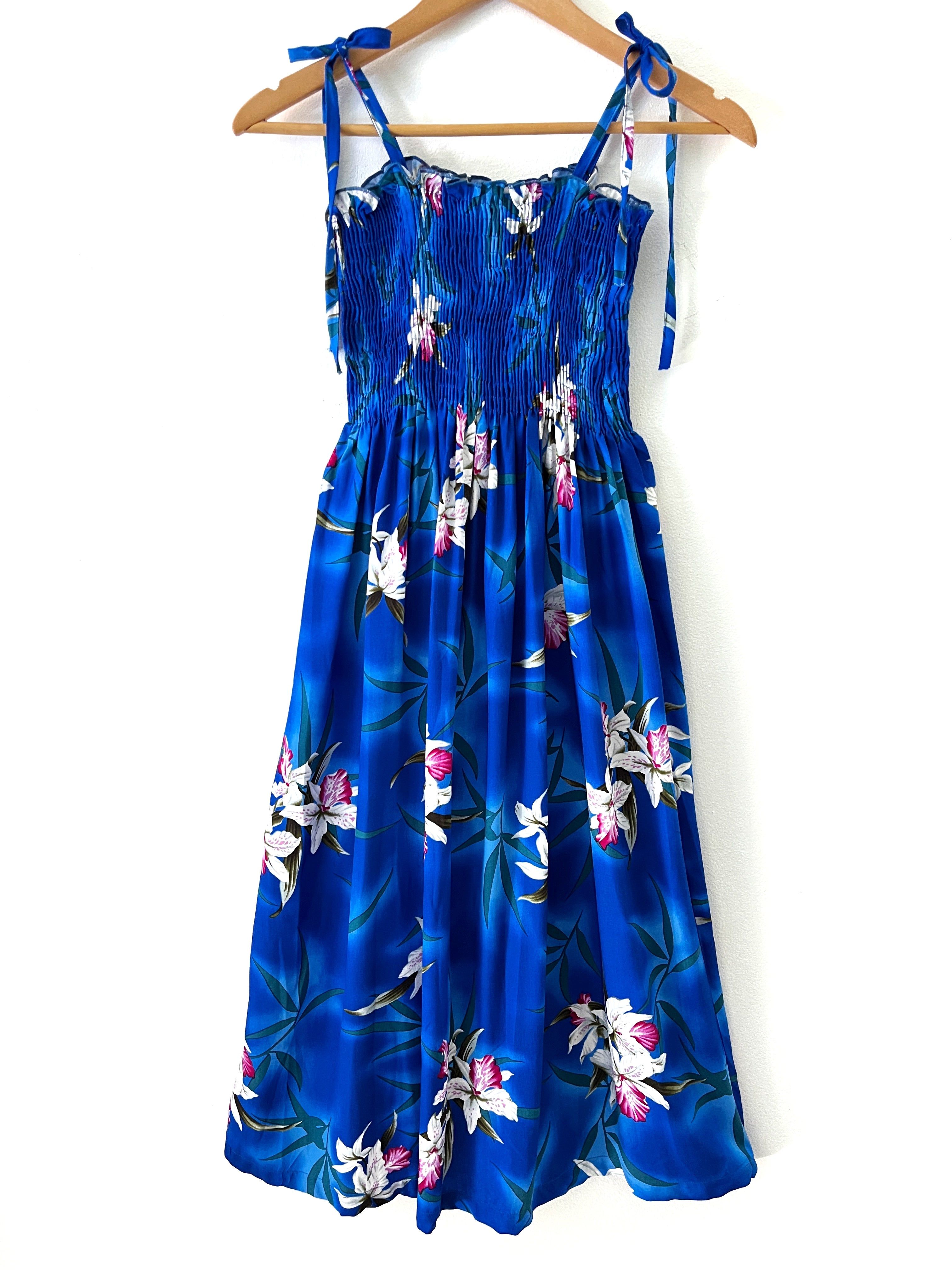 Ladies Hawaiian Midi Sundress - Ocean Blue Orchid