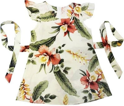 Girls' Beige Hibiscus Heaven Ruffle Dress