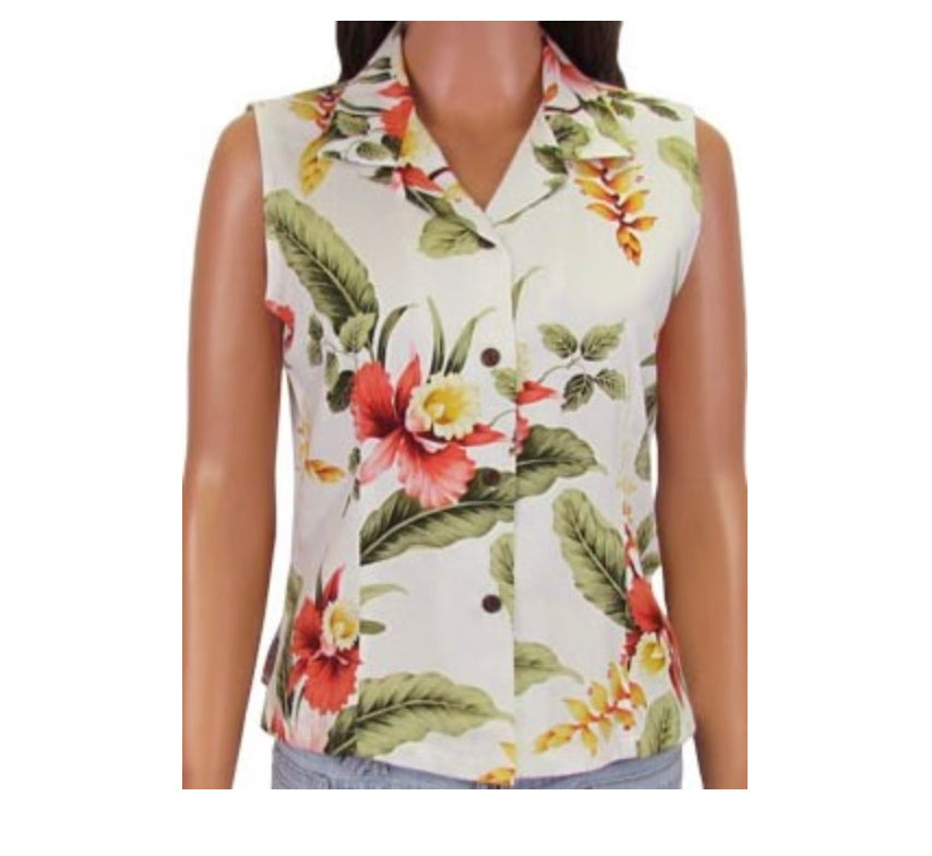 Ladies Hawaiian Sleeveless Blouse - Hibiscus Heaven