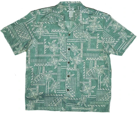 Men's Sage Green Sea Turtle Tapa Shirt