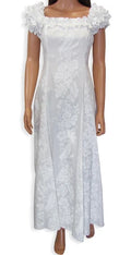Women's White Hibiscus Panel Island Princess Maxi Gown