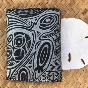 Black and silver Hawaiian leather wallet gift for men with Maui tribal turtle design | Aloha Products USA