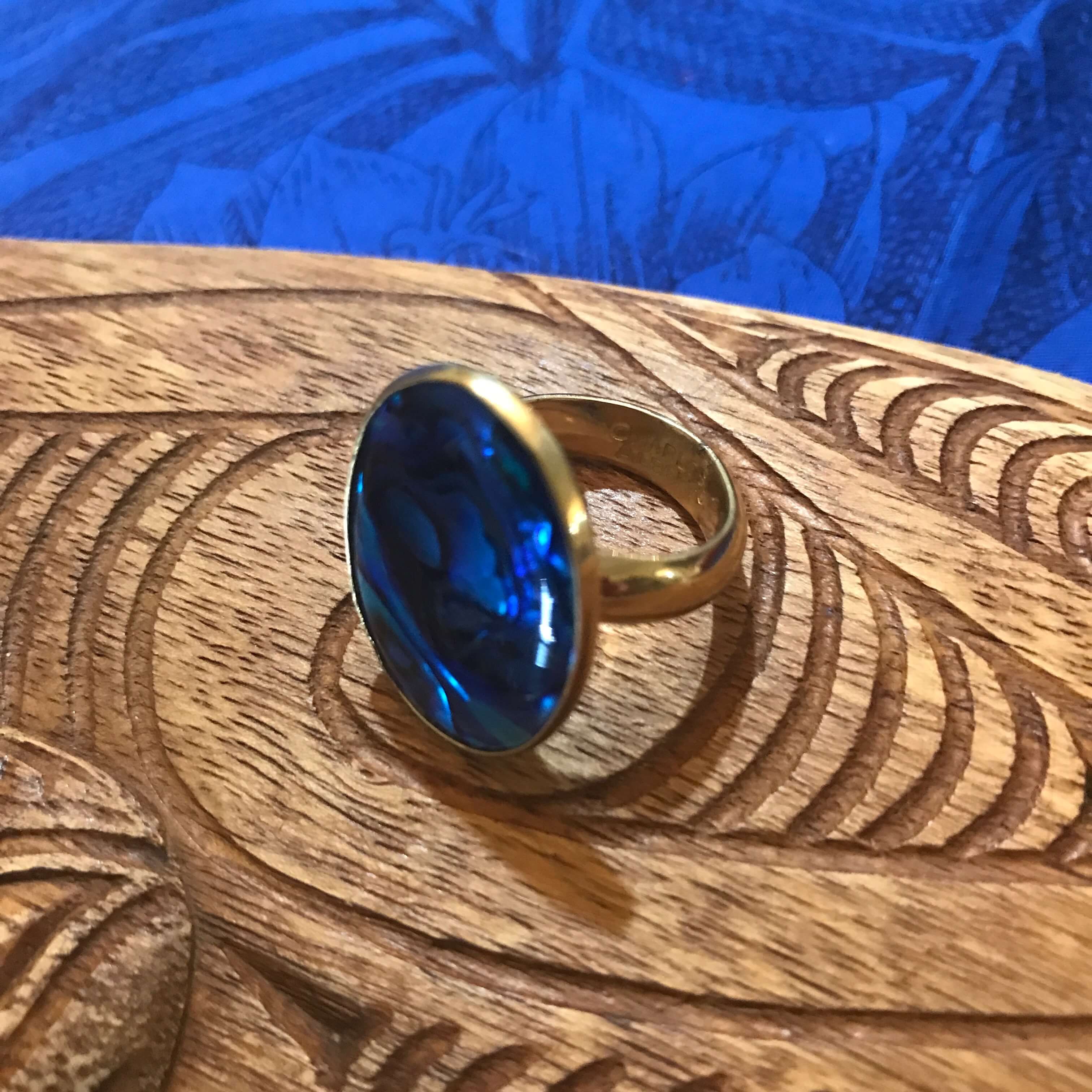 Side view of blue abalone ring | Aloha Products USA