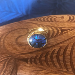 Island jewelry blue abalone shell rope ring set on alchemia gold | Aloha Products USA