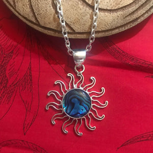 Island jewelry blue abalone sun pendant necklace set on stirling silver | Aloha Products USA