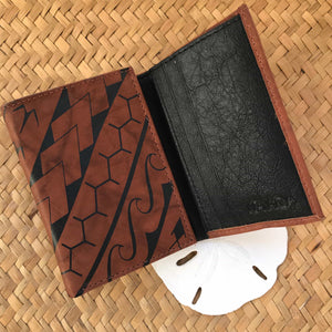 Hawaiian brown leather tribal design trifold wallet gift for men | Aloha Products USA