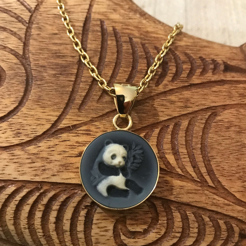 Small cameo panda pendant necklace with alchemia gold setting | Aloha Products USA