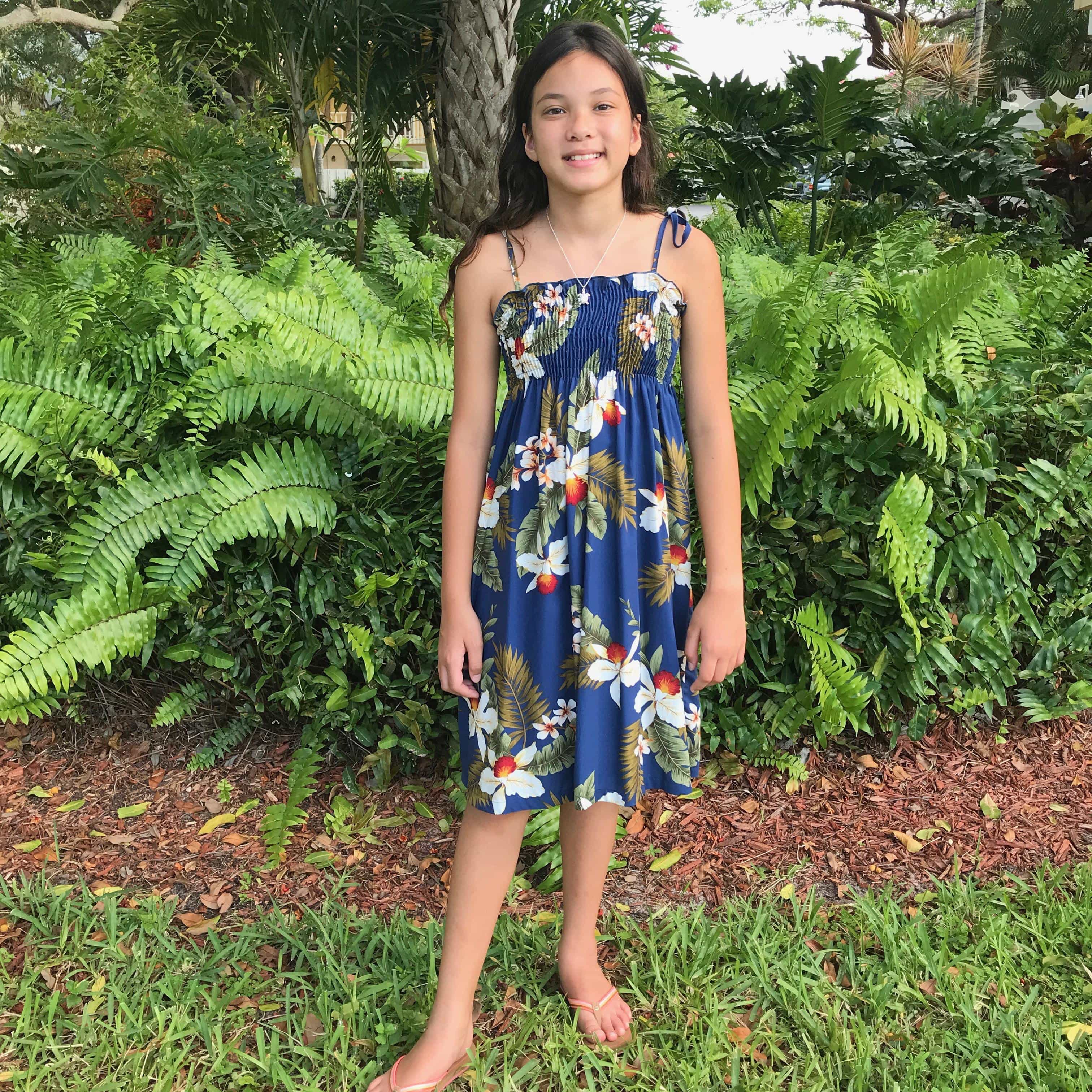 Girls Hawaiian Blue Orchid Dress - Family Matching - Luau Leslie Shop Girls Hawaiian Blue Orchid Dress - Family Matching - Luau Leslie Shop