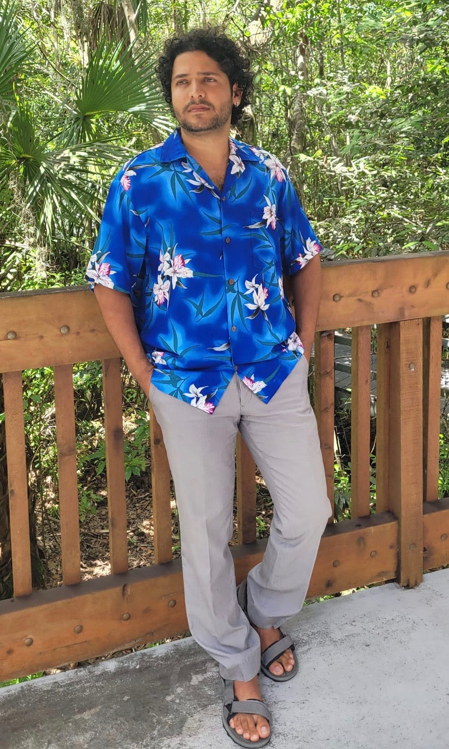 Mens Hawaiian blue orchid shirt for couple matching outfit | Aloha Products USA