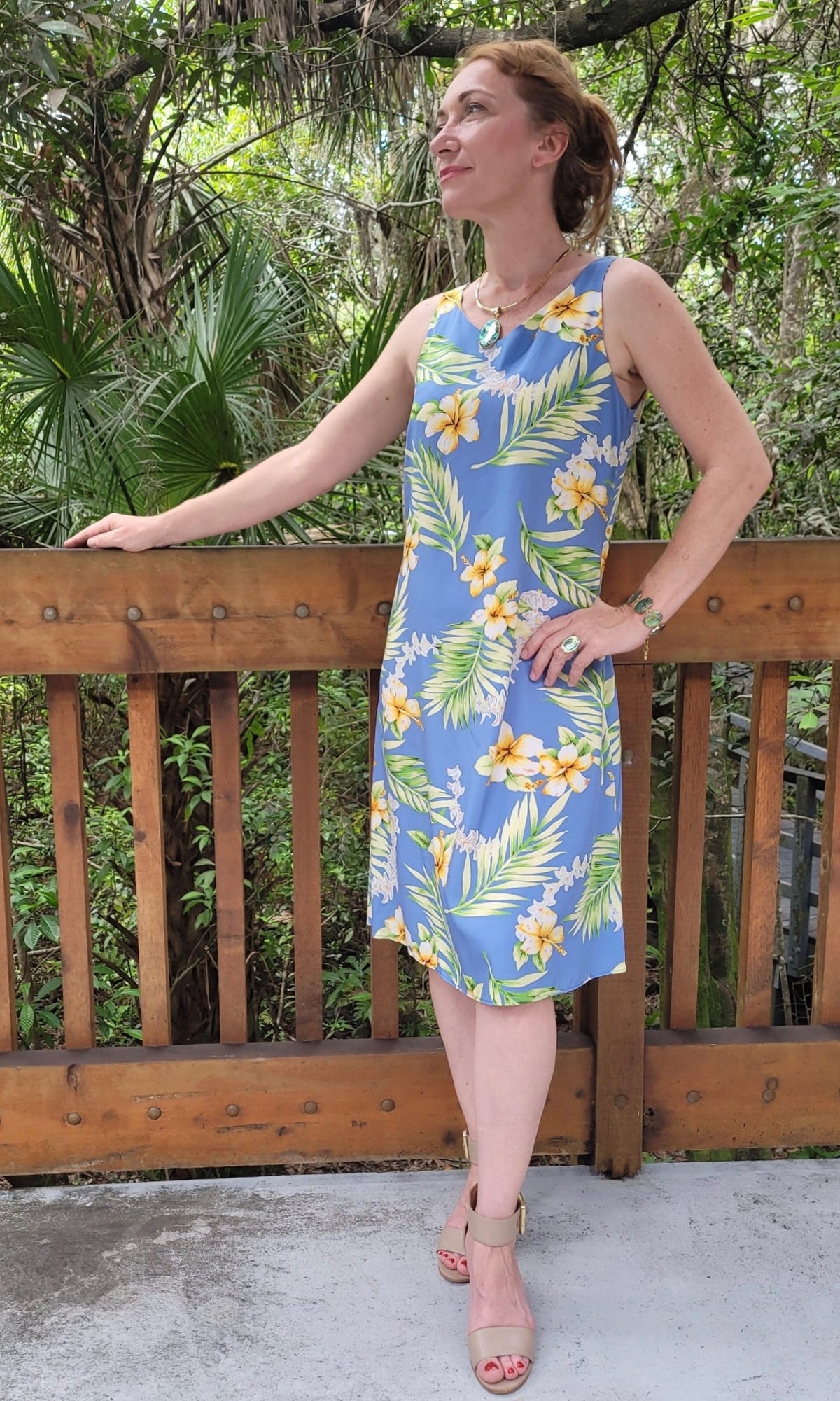 Beautiful blue tuberose Hawaiian tank dress for matching couple outfit | Aloha Products USA