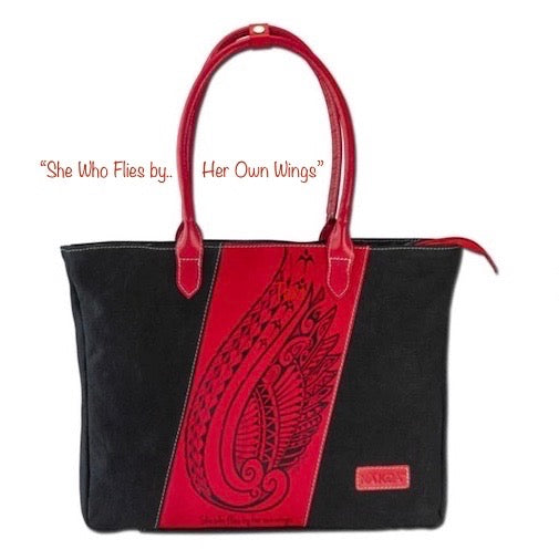 Hawaiian gift for women red leather tote bag with tribal design | Aloha Products USA