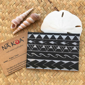 Hawaiian gift under $20 black leather ID card holder with Samoan tribal design | Aloha Products USA