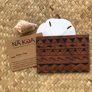 Hawaiian gift under $20 brown leather ID card holder with Samoan tribal design | Aloha Products USA
