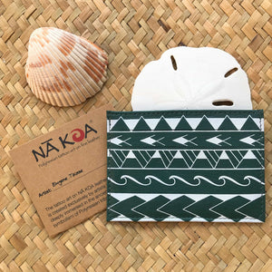 Hawaiian gift under $20 green leather ID card holder with Samoan tribal design | Aloha Products USA