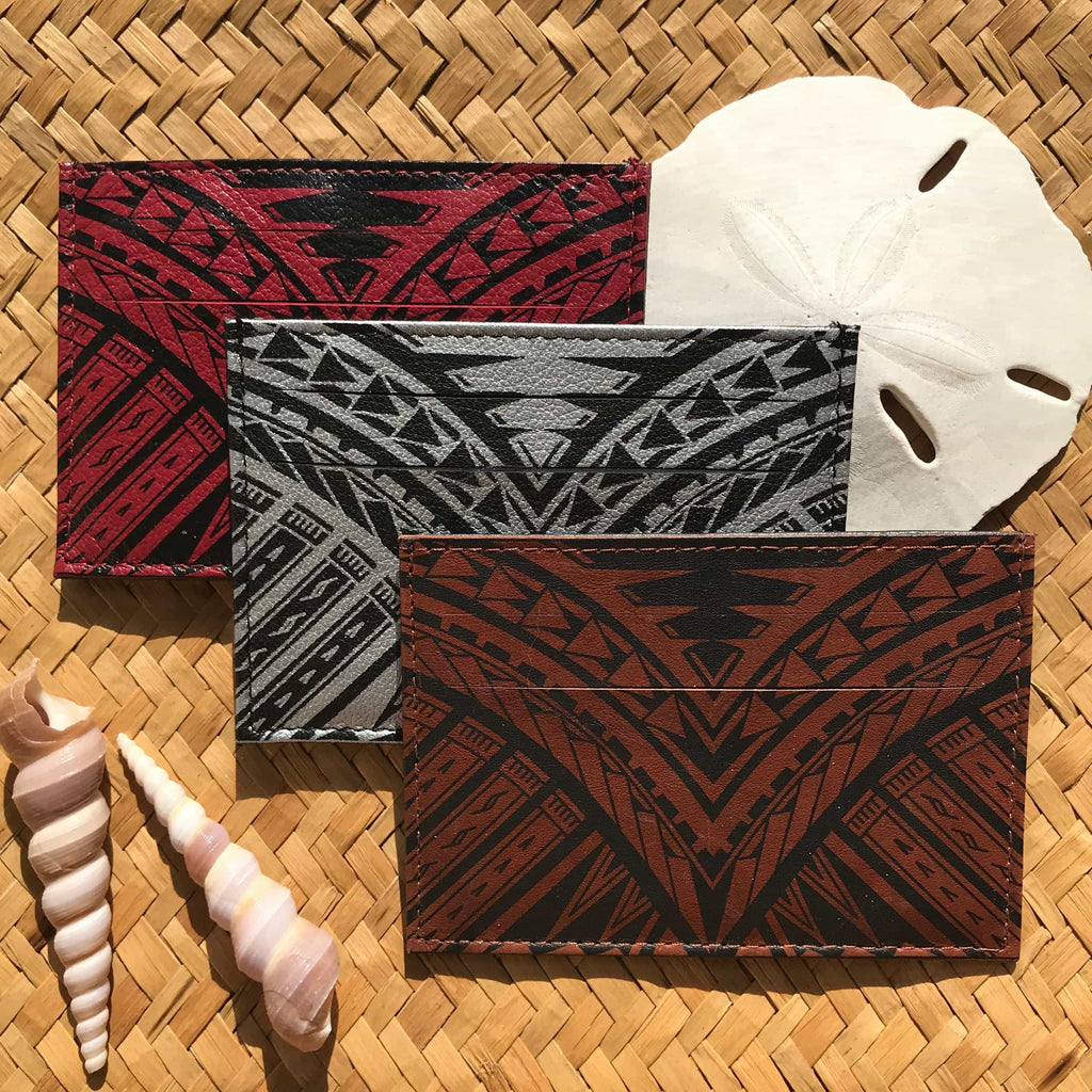 Hawaiian gifts under $20 assorted leather Id card holders with tribal tattoo design | Aloha Products USA