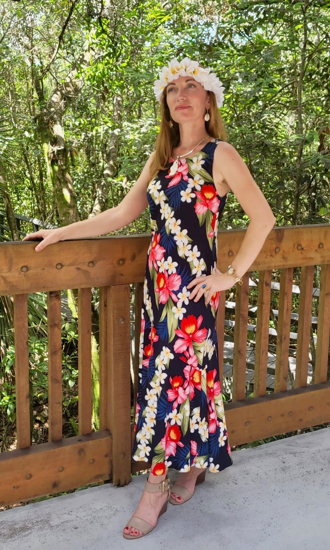 Hawaiian Plumeria Lei Maxi Dress - Matching Couple - Luau Leslie Shop Hawaiian Plumeria Lei Maxi Dress - Matching Couple - Luau Leslie Shop