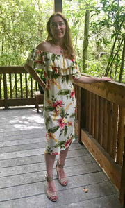 Hawaiian hibiscus midi dress for matching couple outfit | Aloha Products USA