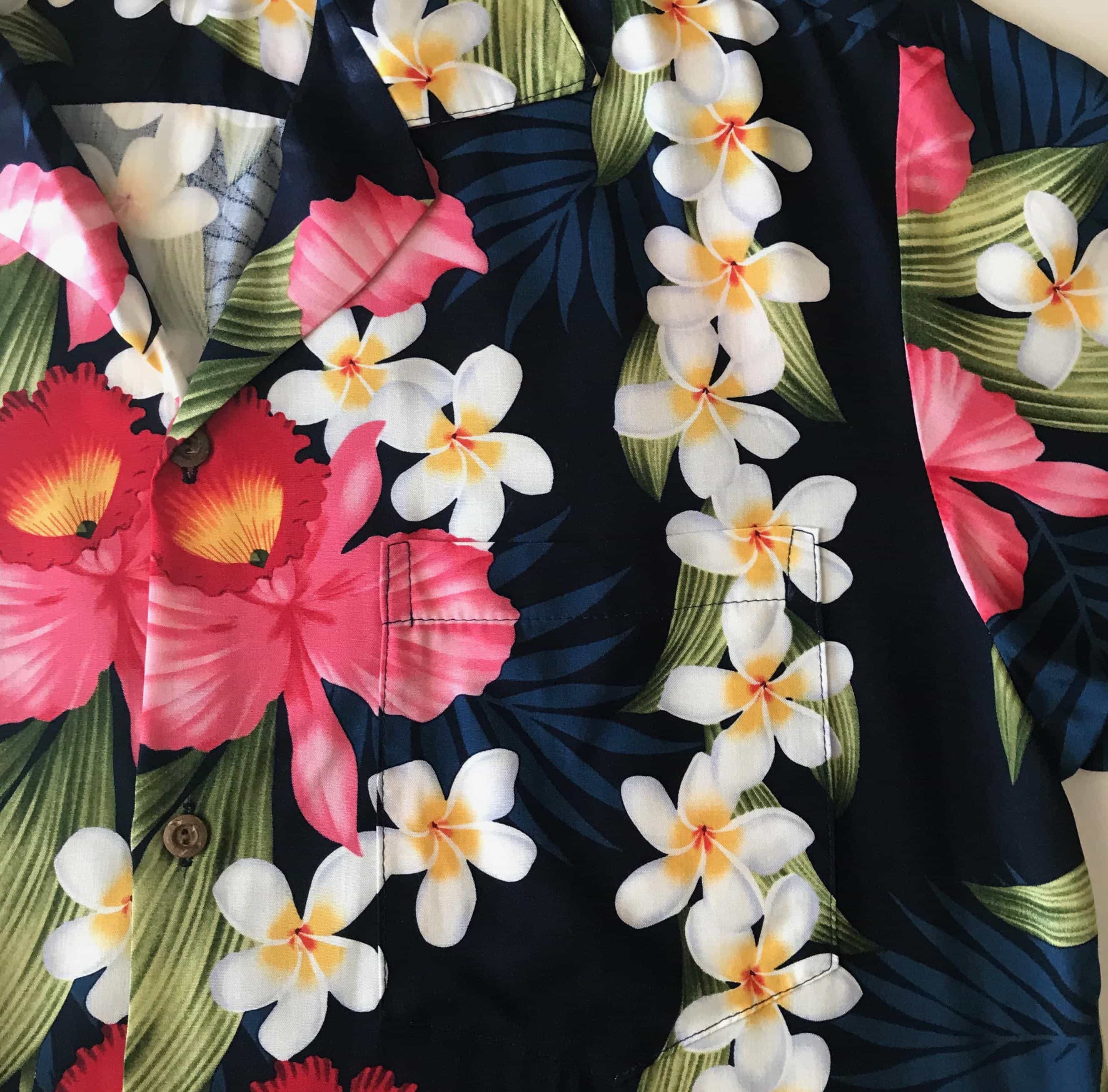 Mens Hawaiian rayon shirt print pocket match for hibiscus plumeria | Aloha Products USA