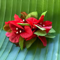 Hawaiian silk flower hair clip with red bougainvillea | Aloha Products USA