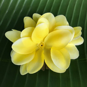 Hawaiian silk flower hair clip yellow plumeria | Aloha Products USA