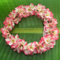 Hawaiian silk head lei with pink and white mini plumeria flowers | Aloha Products USA