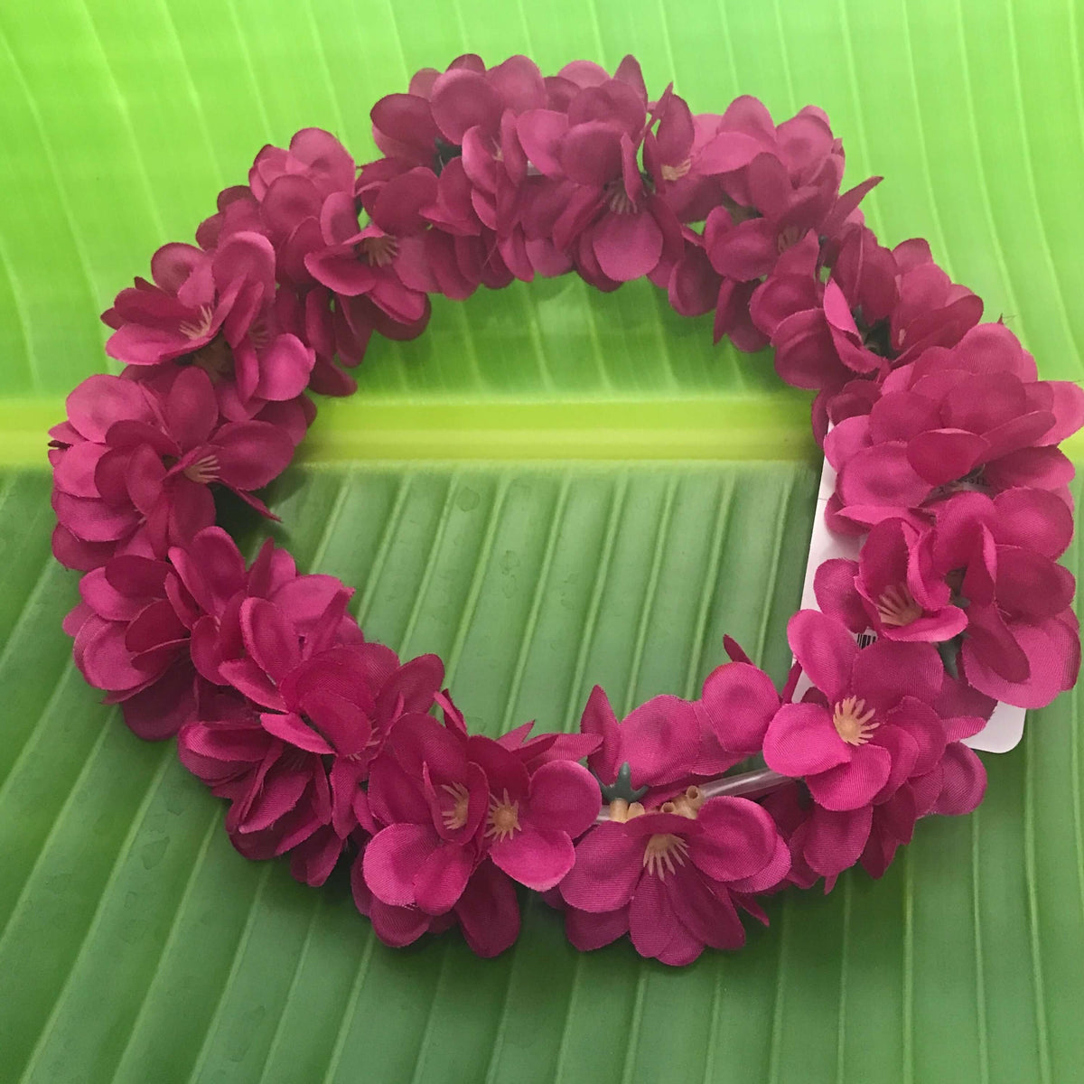 Plum purple Hawaiian silk head lei using mini plumeria flowers for headband | Aloha Products USA