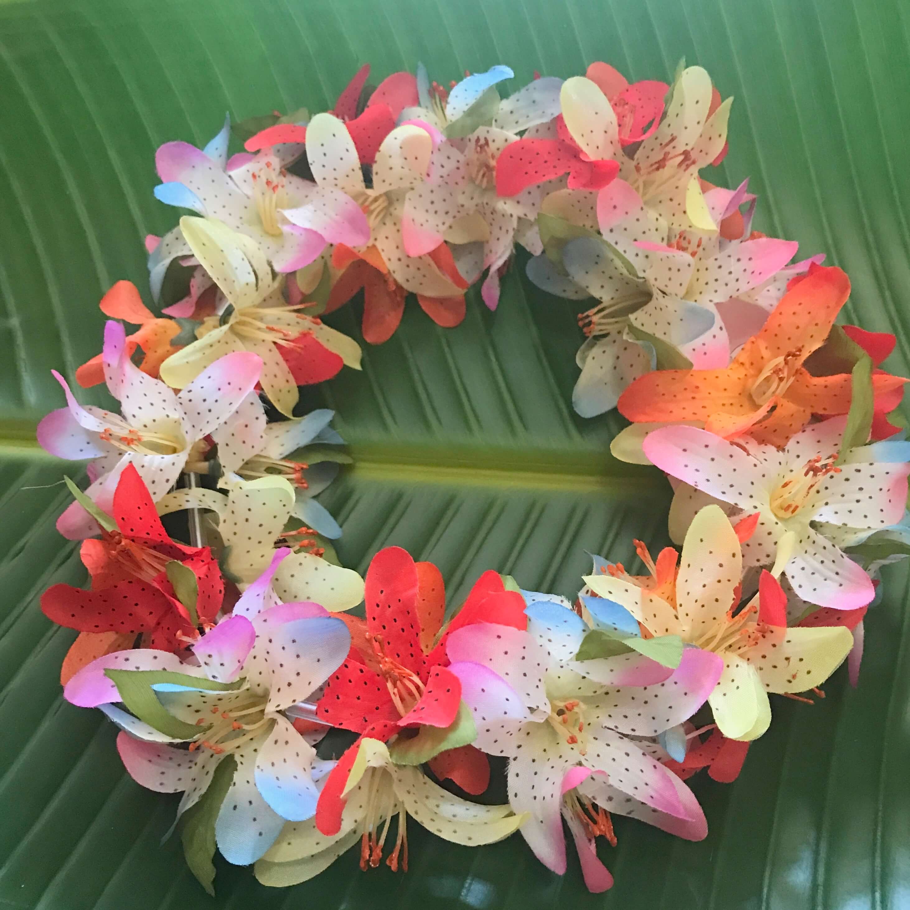 hawaiian lily flower Hawaiian Silk Head Lei - Rainbow Lily Flowers