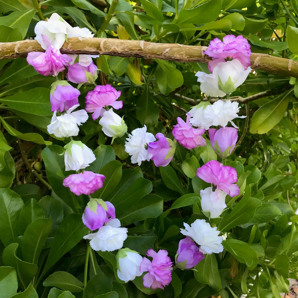 Pale Purple & White Rose Bud & Carnation Silk Blend Lei