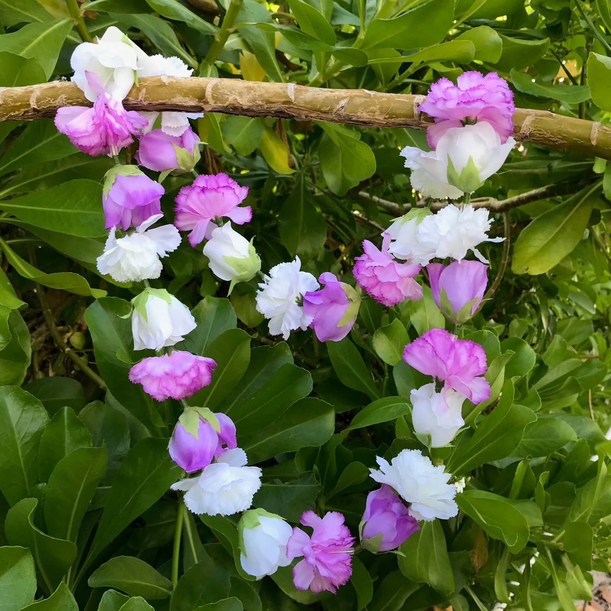 Pale Purple & White Rose Bud & Carnation Silk Blend Lei