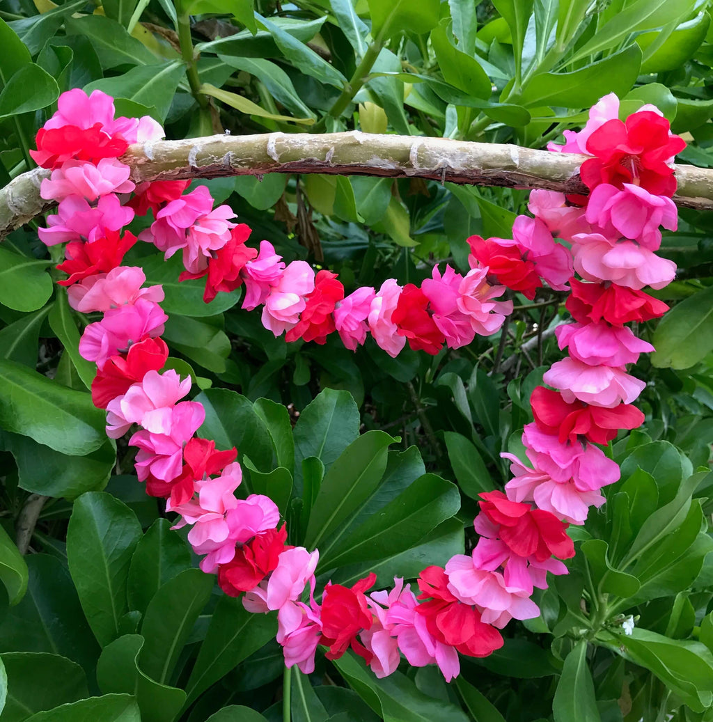 Hawaiian silk lei pink and red rose flower garland | Aloha Products USA