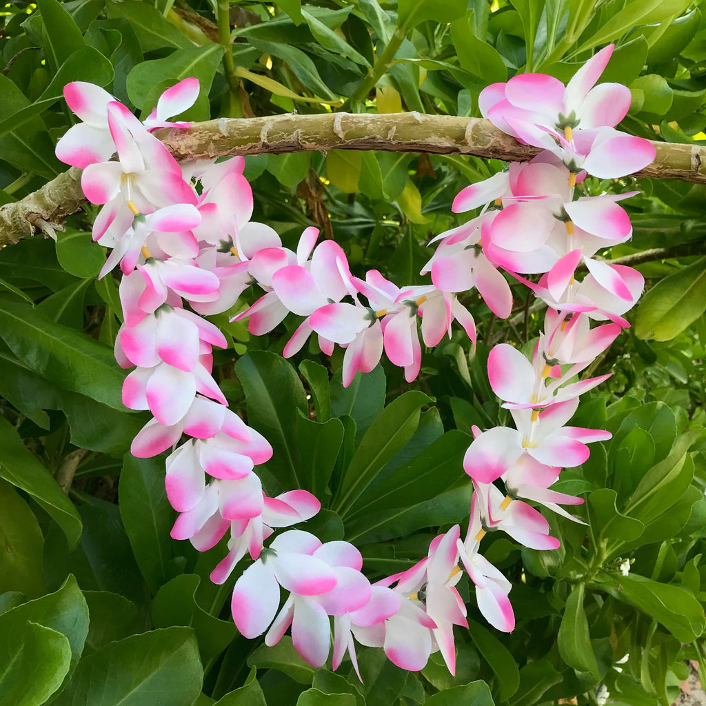 Hawaiian silk lei with pink and white plumeria flowers | Aloha Products USA