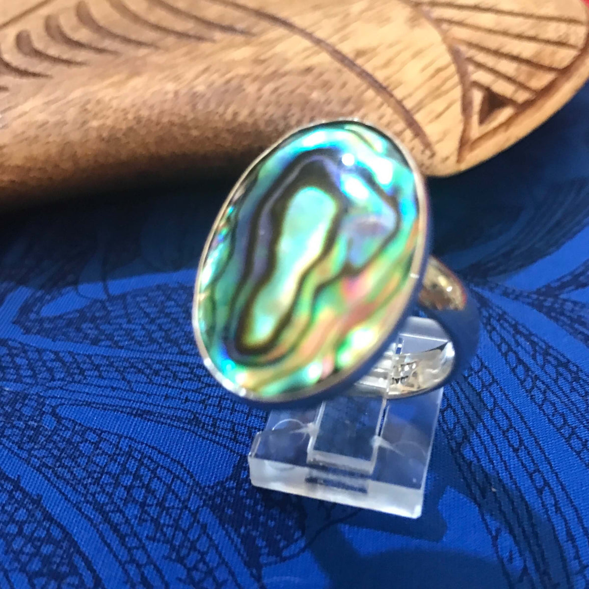 Natural abalone shell ring set on stirling silver | Aloha Products USA