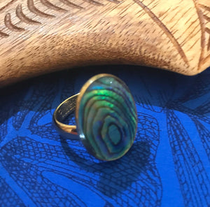 Island jewelry  natural abalone adjustable ring set on alchemia gold | Aloha Products USA