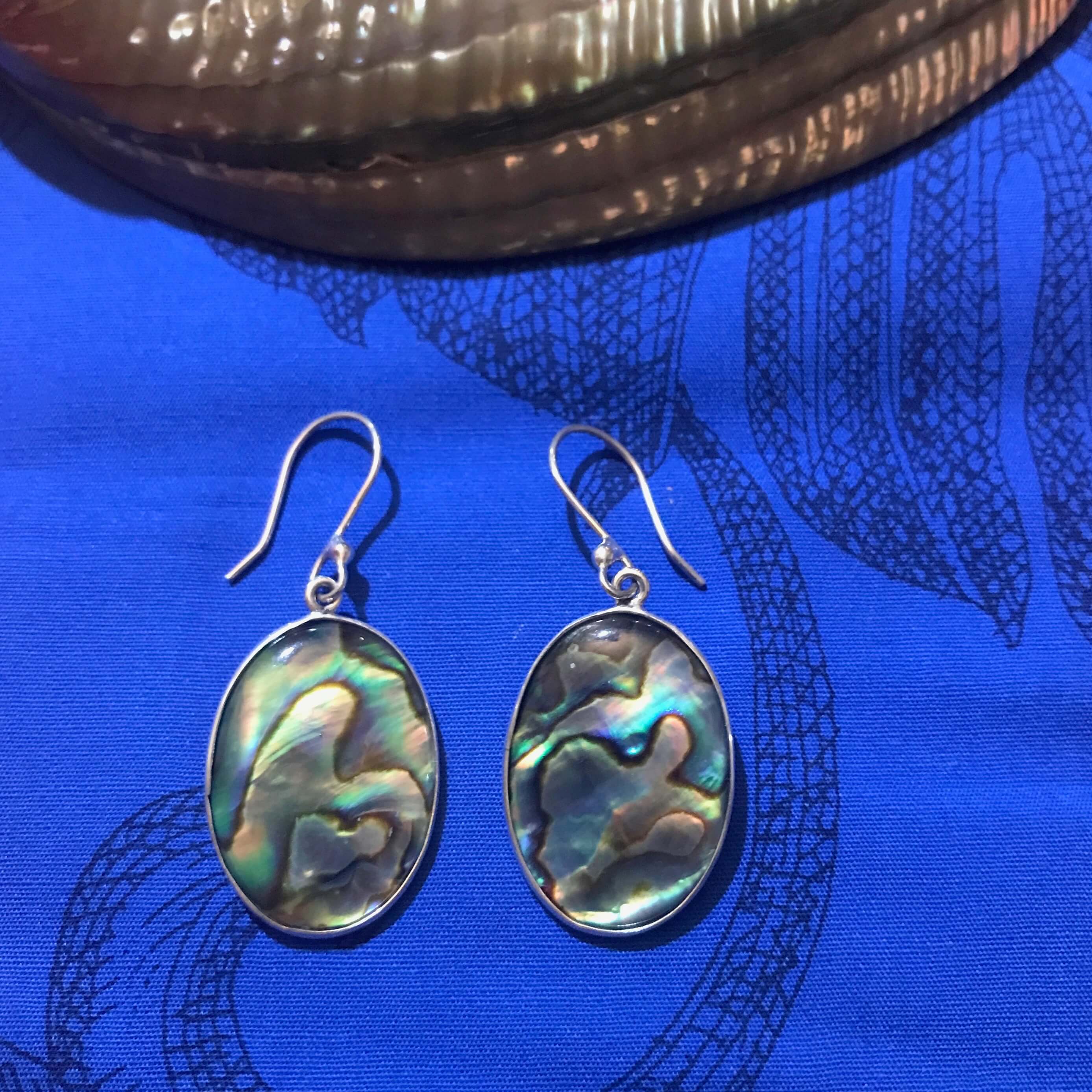 Island jewelry natural abalone shell earrings set on stirling silver | Aloha Products USA