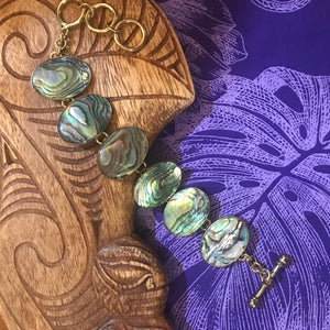 Island jewelry natural abalone link bracelet set on alchemia gold | Aloha Products USA