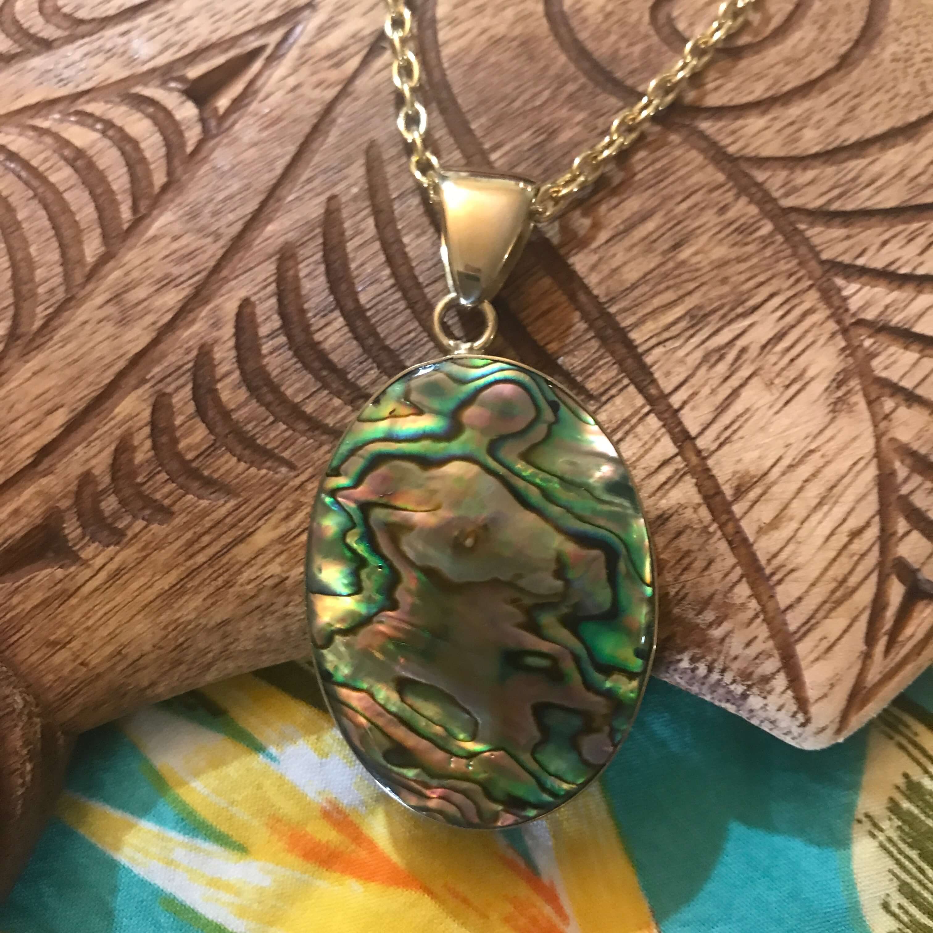 Island jewelry natural abalone shell pendant necklace with alchemia gold setting | Aloha Products USA