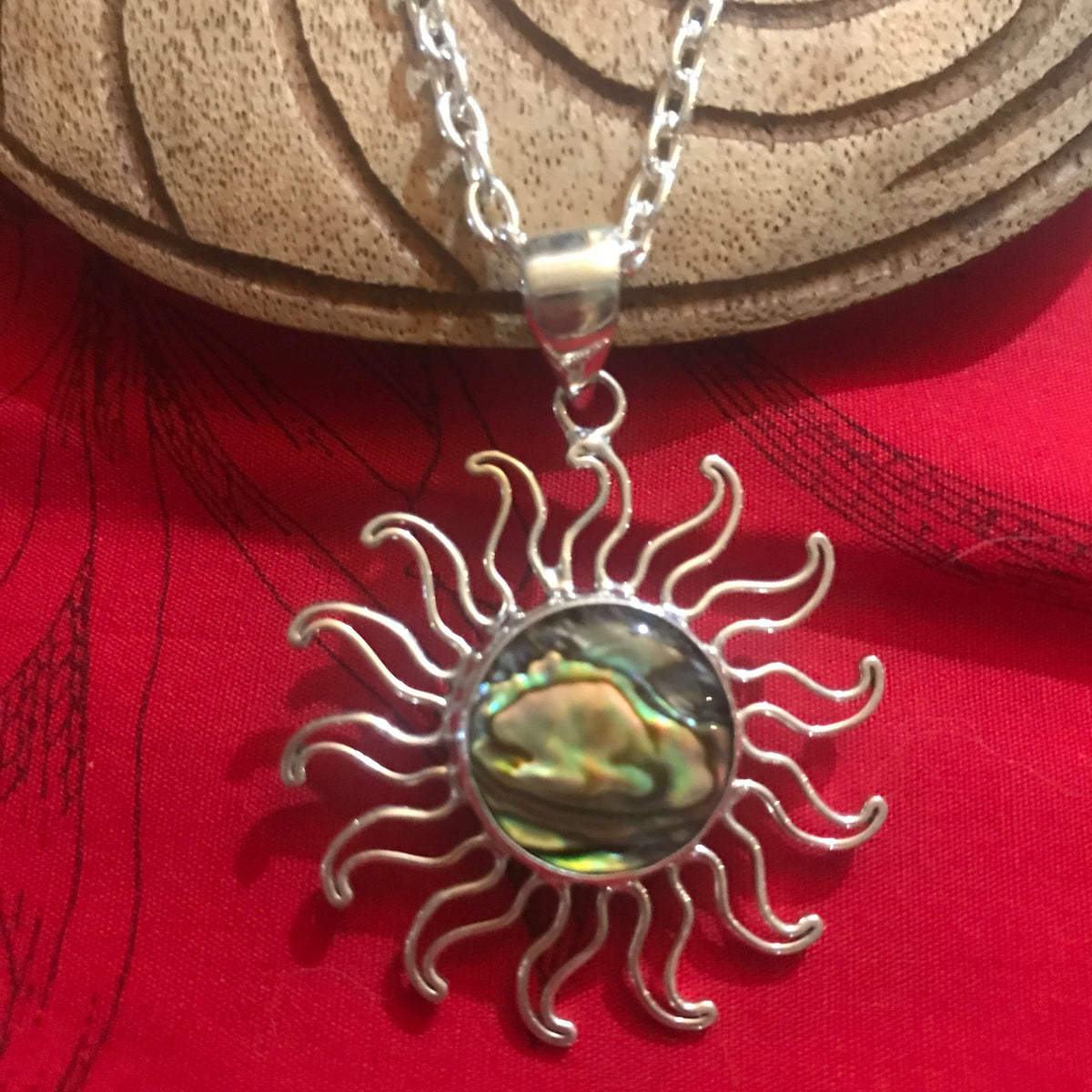 Island jewelry natural abalone sun pendant necklace set on stirling silver | Aloha Products USA