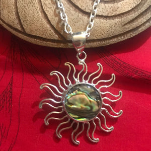 Island jewelry natural abalone sun pendant necklace set on stirling silver | Aloha Products USA