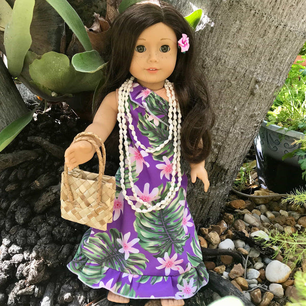 Purple Hawaiian Holoku Doll Dress Fits 18 Doll Luau Leslie Shop