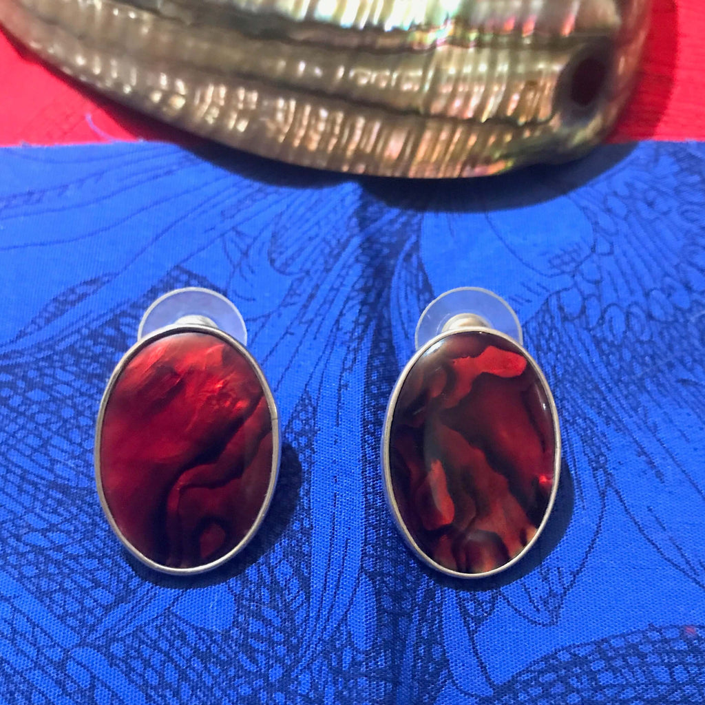 Island jewelry red abalone shell post earrings set in stirling silver | Aloha Products USA