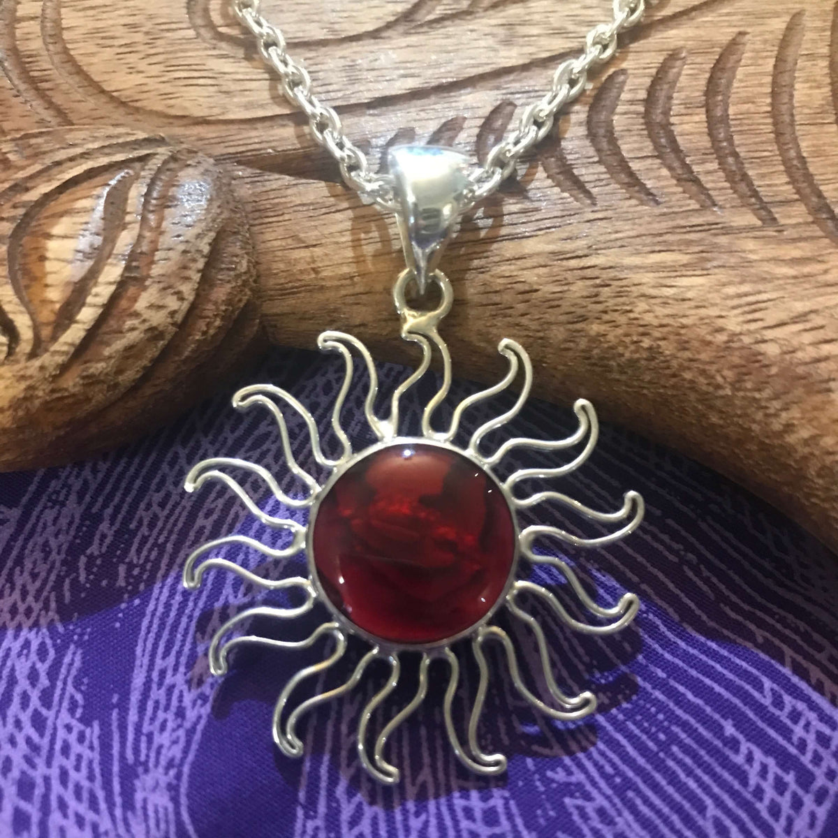 Island jewelry red abalone sun pendant necklace with stirling silver setting | Aloha Products USA