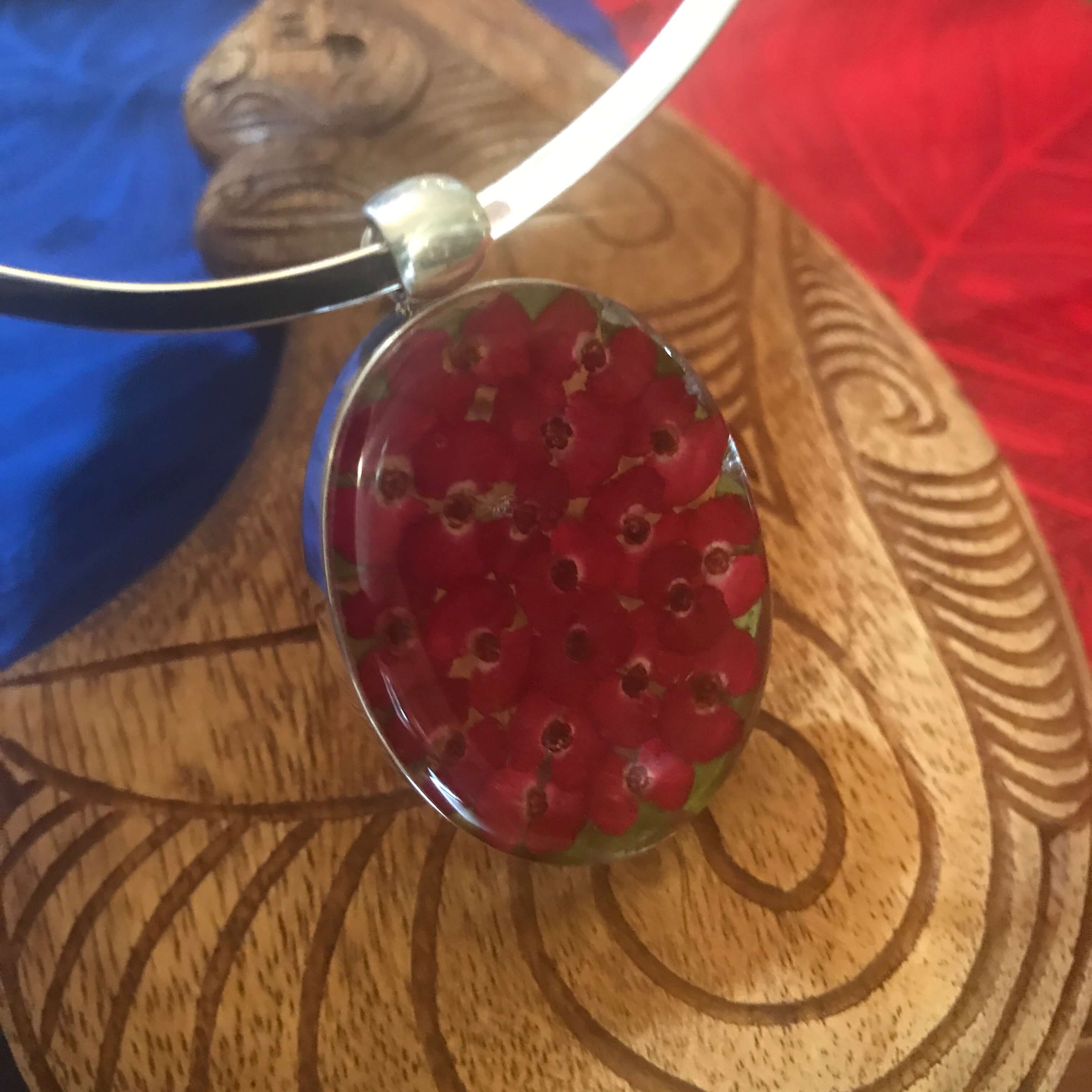 Island jewelry mini dried red flowers resin pendant set in stirling silver | Aloha Products USA