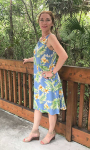 Beautiful tropical blue Hawaiian midi tank dress | Aloha Products USA